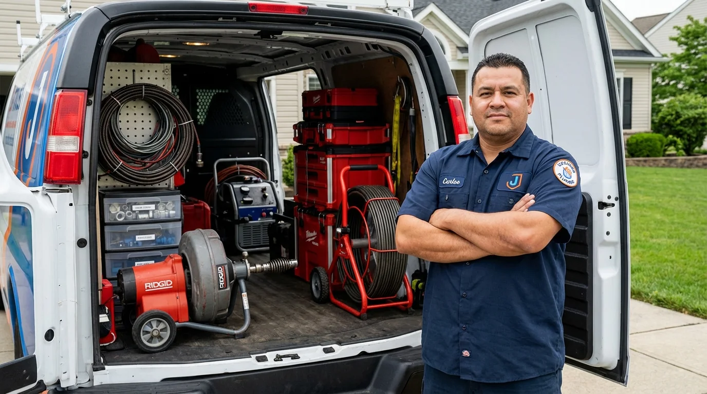 Professional drain cleaning equipment and Johns Plumbing LLC plumber in Mitchell