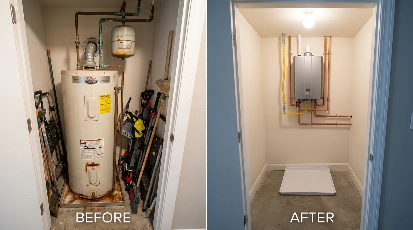 Tank water heater versus wall-mounted tankless unit comparison for Mitchell, NE homeowners